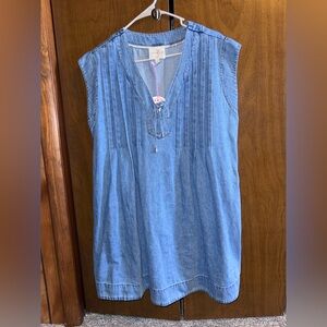 Umgee Light Blue Denim Pintuck Sleeveless Tunic